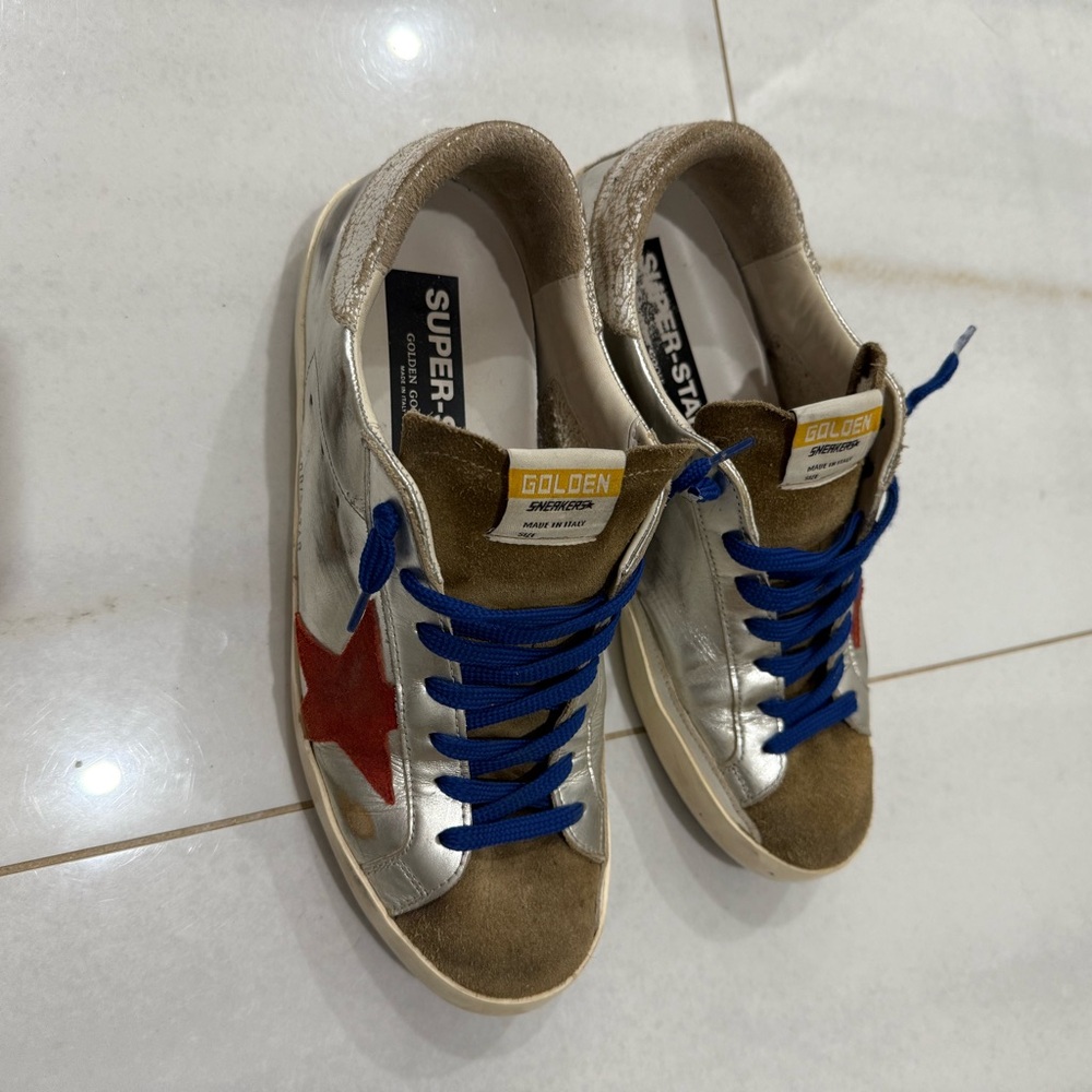 Golden Goose Silver and Red Distressed Sneakers Size 43 - Picture 7 of 11